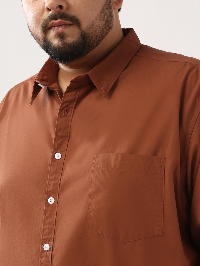Plus Men's Rust Cotton Full Sleeve Regular Fit Casual Solid Shirt