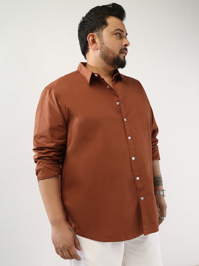Plus Men's Rust Cotton Full Sleeve Regular Fit Casual Solid Shirt