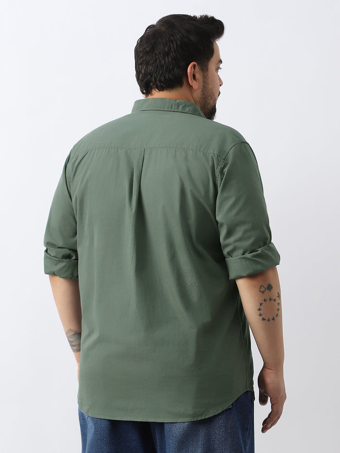 Plus Men's Sage Green Cotton Full Sleeve Regular Fit Casual Solid Shirt