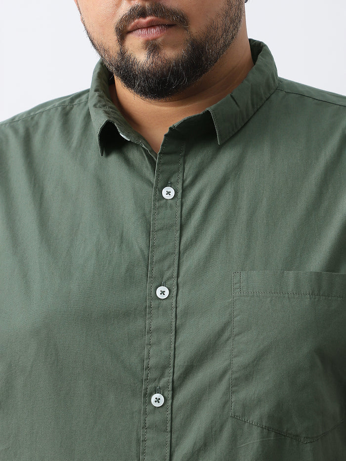 Plus Men's Sage Green Cotton Full Sleeve Regular Fit Casual Solid Shirt