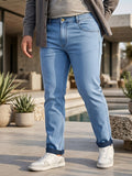 Plus Men's Sky Blue Regular Fit Washed Jeans Stretchable