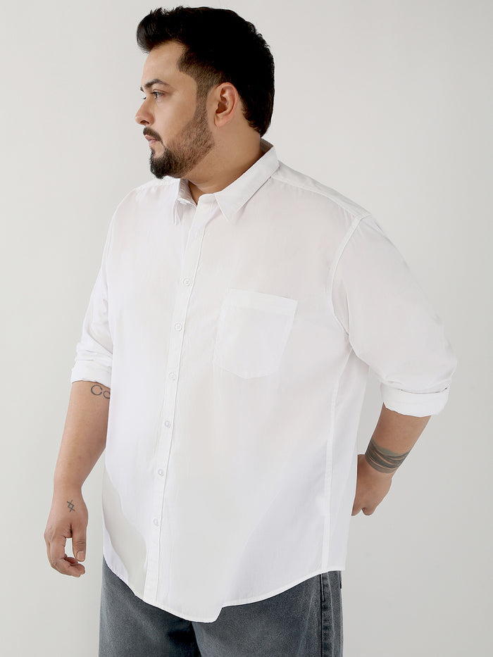 Plus Men's White Cotton Full Sleeve Regular Fit Casual Solid Shirt