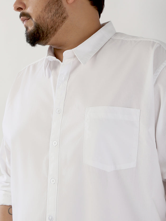 Plus Men's White Cotton Full Sleeve Regular Fit Casual Solid Shirt