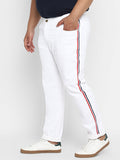 Plus Men's White Regular Fit Side Striped Denim Jeans Stretchable