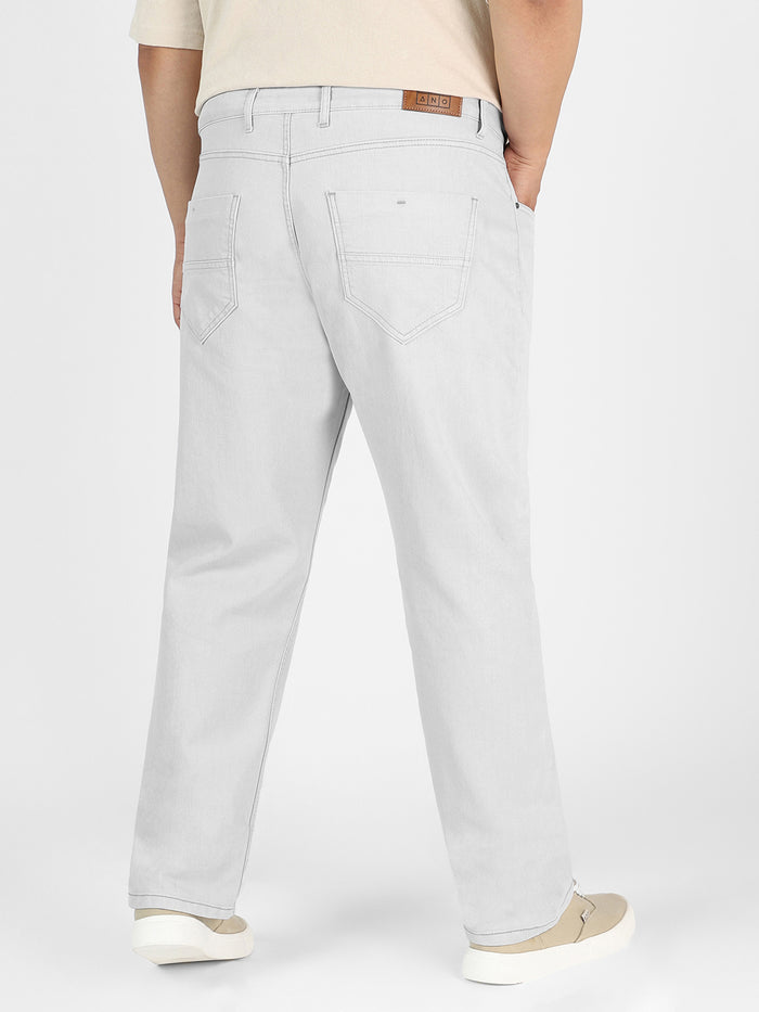 Plus Men's Whitish Grey Regular Fit Washed Jeans Stretchable
