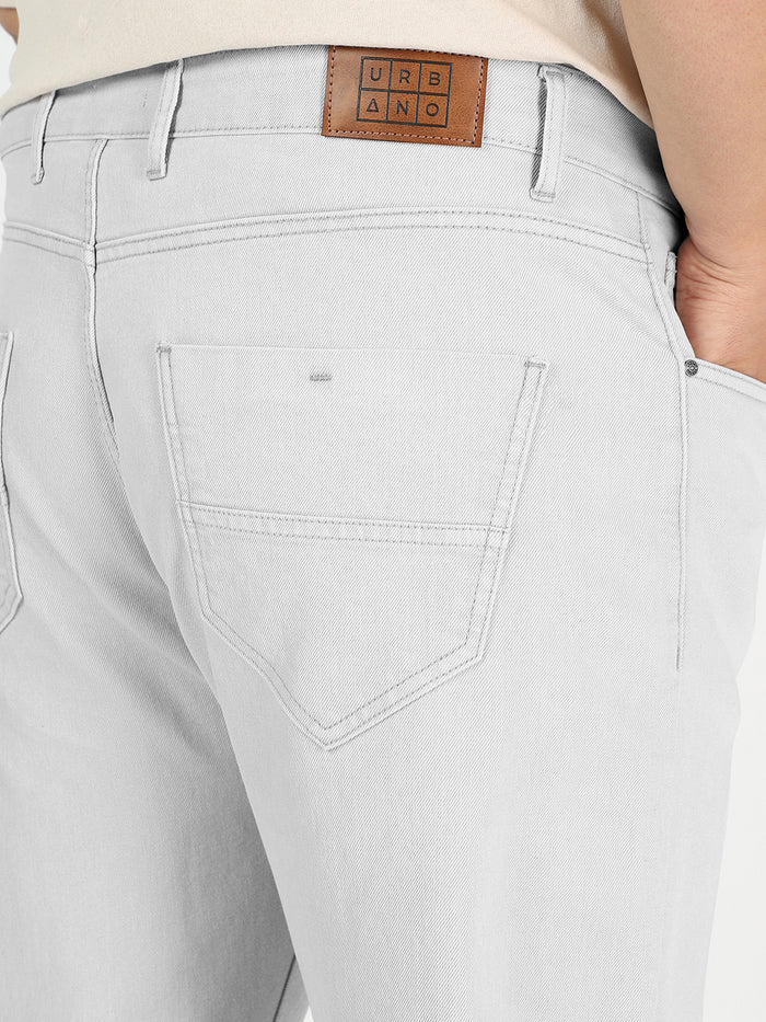 Plus Men's Whitish Grey Regular Fit Washed Jeans Stretchable