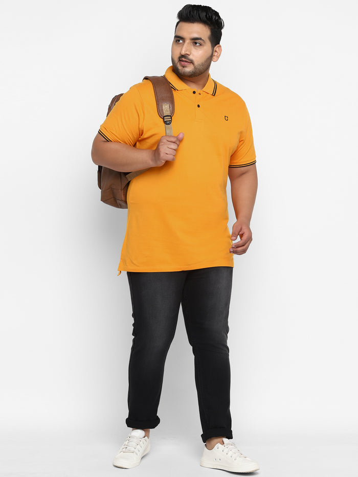Plus Men's Yellow Solid Regular Fit Half Sleeve Cotton Polo T-Shirt