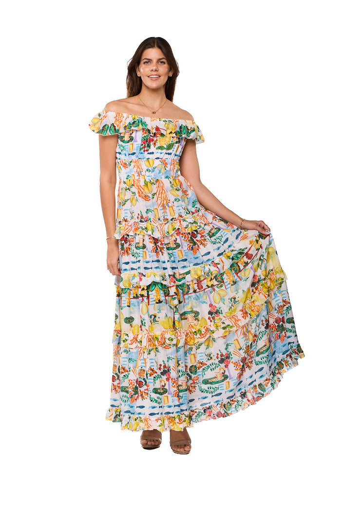 Positano Off-Shoulder Floral Maxi Dress-AKC-31819