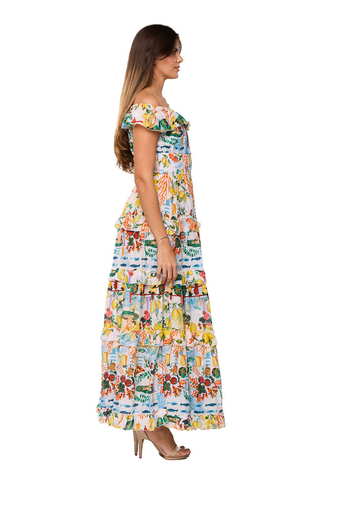 Positano Off-Shoulder Floral Maxi Dress-AKC-31819