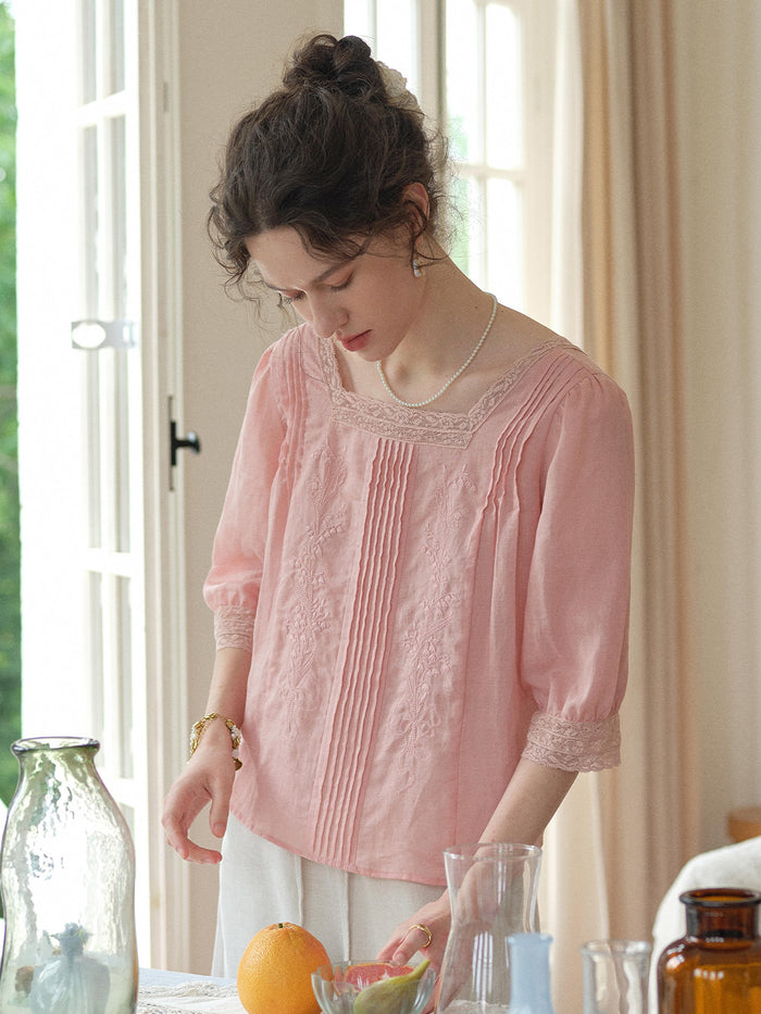 Raina Square Neck Embroidery Blouse