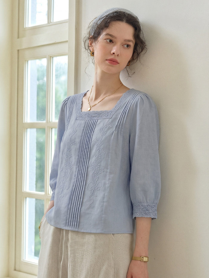 Raina Square Neck Embroidery Blouse