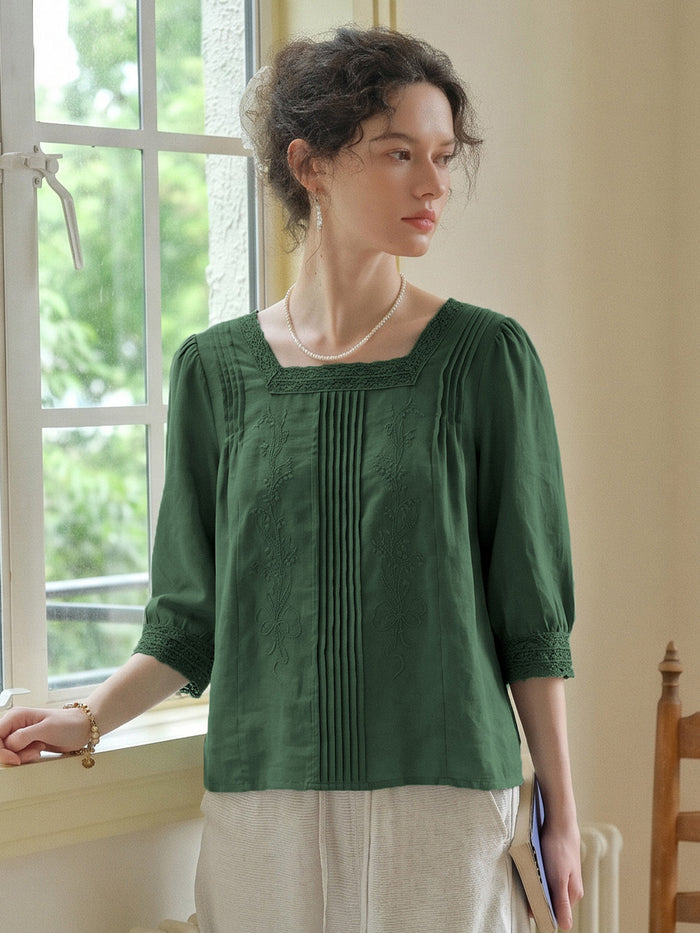 Raina Square Neck Embroidery Blouse