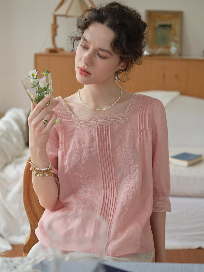 Raina Square Neck Embroidery Blouse
