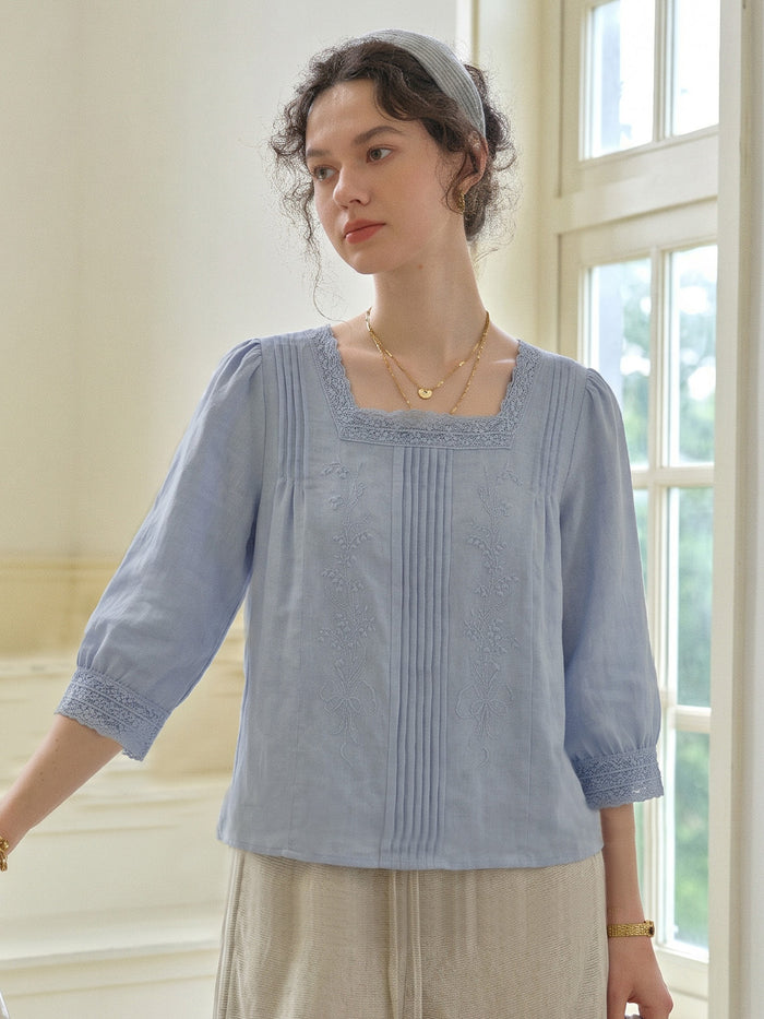 Raina Square Neck Embroidery Blouse