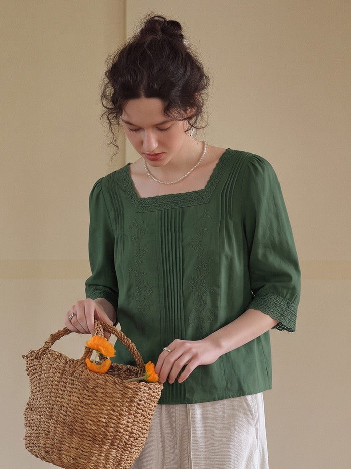 Raina Square Neck Embroidery Blouse