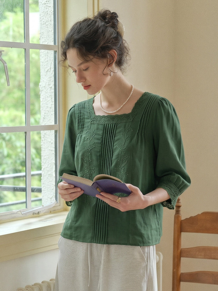 Raina Square Neck Embroidery Blouse