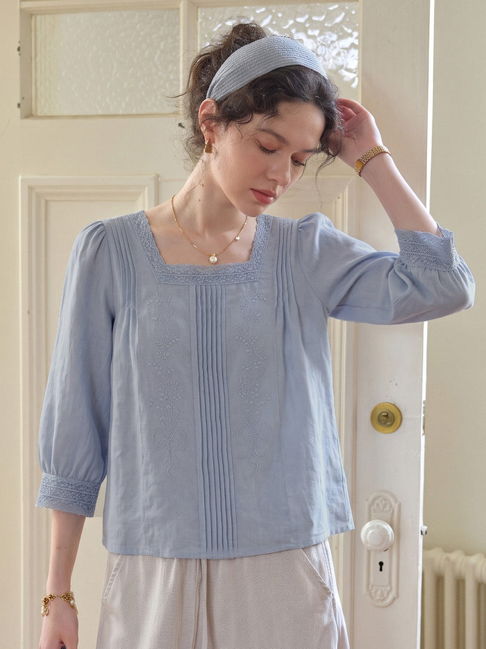 Raina Square Neck Embroidery Blouse