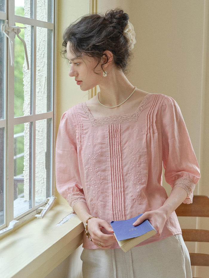 Raina Square Neck Embroidery Blouse