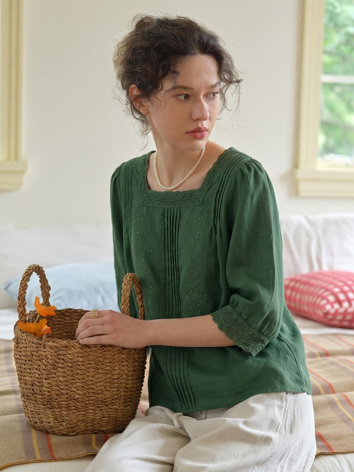 Raina Square Neck Embroidery Blouse