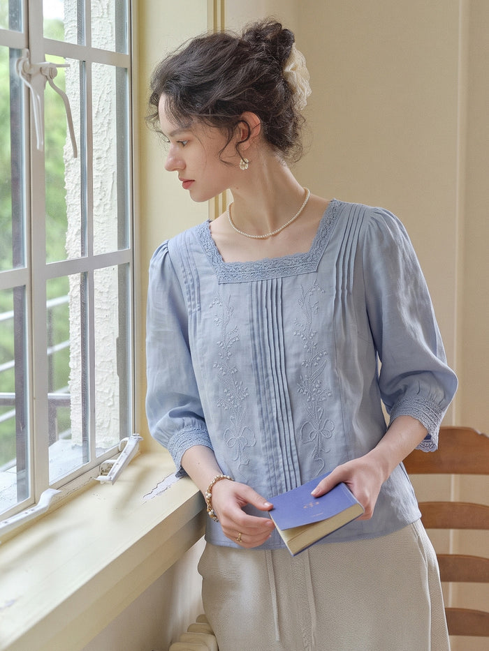 Raina Square Neck Embroidery Blouse