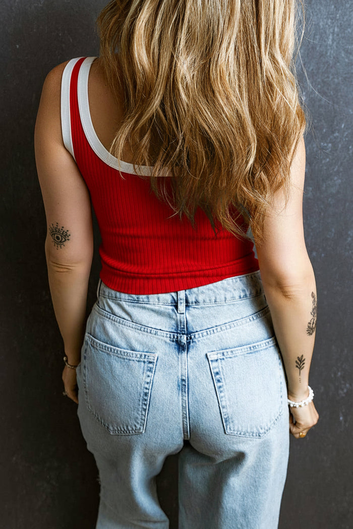 Red Ribbed Knit Tank