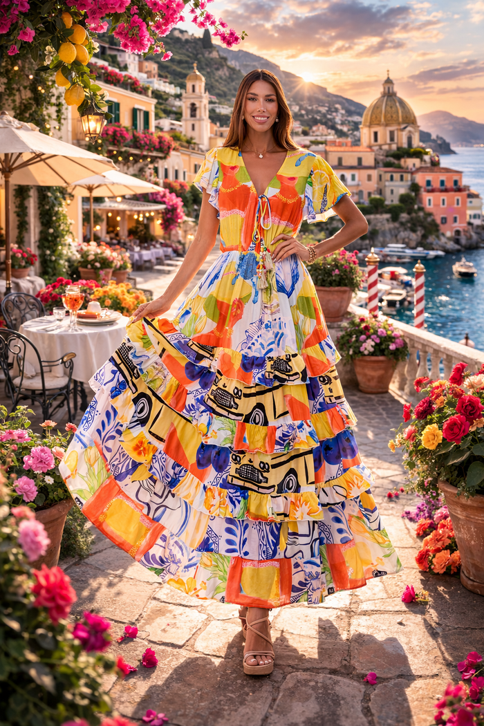 Riviera Patchwork Maxi Dress- AKC-31813