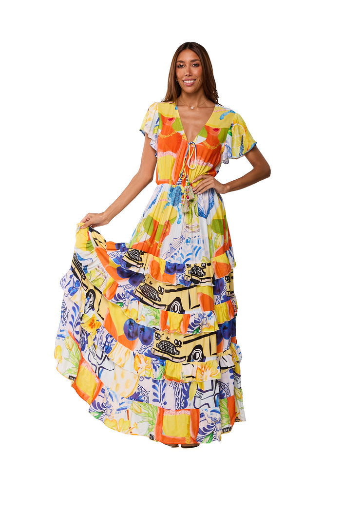 Riviera Patchwork Maxi Dress- AKC-31813