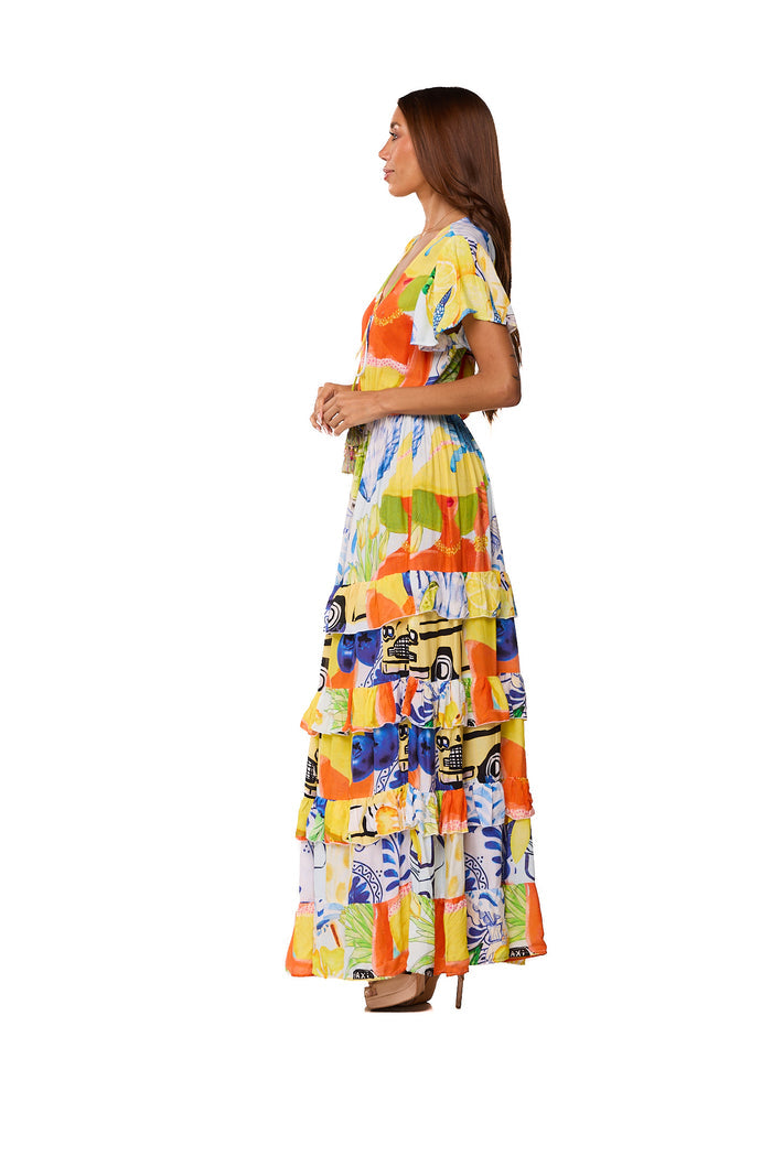 Riviera Patchwork Maxi Dress- AKC-31813