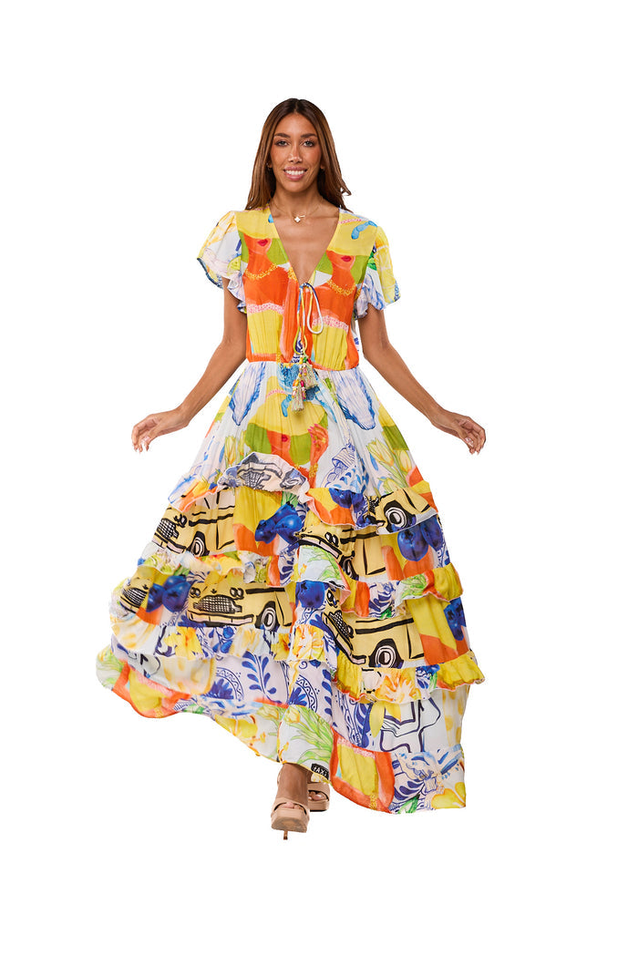 Riviera Patchwork Maxi Dress- AKC-31813
