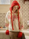 Sarah Contrast Crew Neck Pattern Sweater