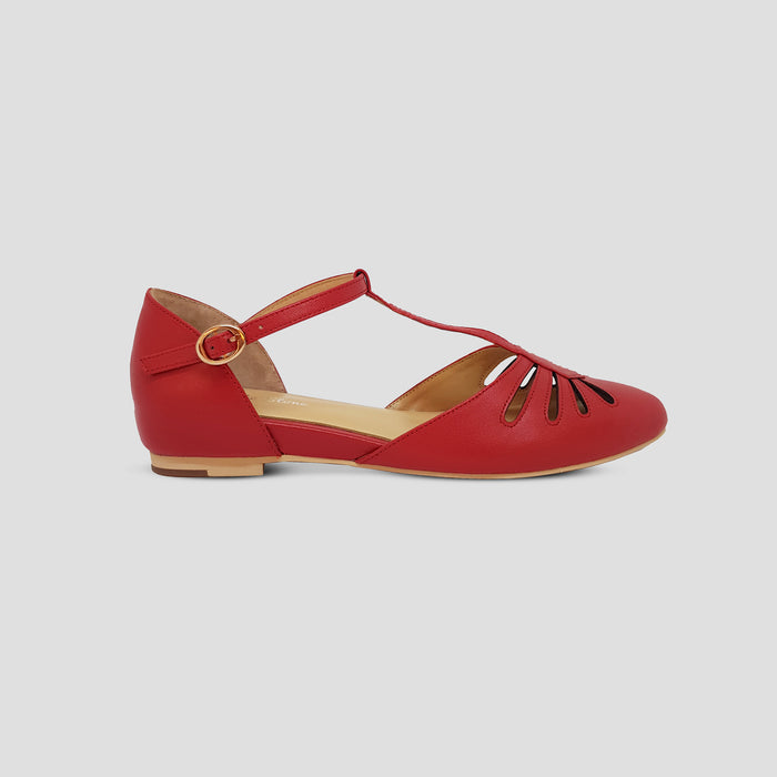 Charlie Stone Vintage Inspired Flats Retro 1940’s 1950’s Style Ladies Shoes red