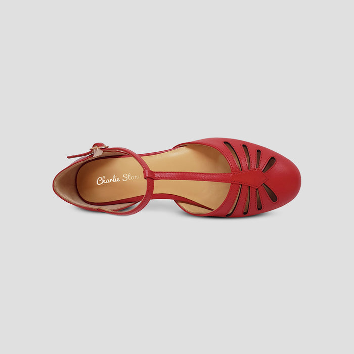 Charlie Stone Vintage Inspired Flats Retro 1940’s 1950’s Style Ladies Shoes red
