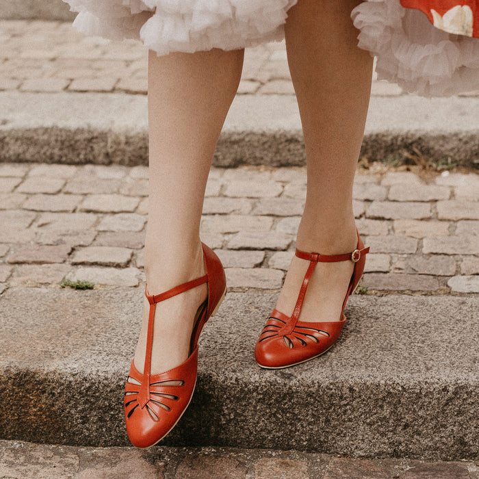 Charlie Stone Vintage Inspired Flats Retro 1940’s 1950’s Style Ladies Shoes red