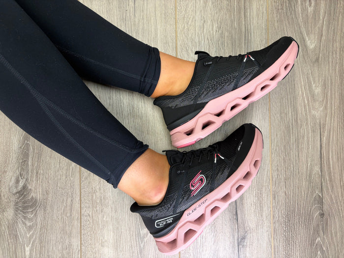 Skechers - Black/Pink Slip-In Trainer