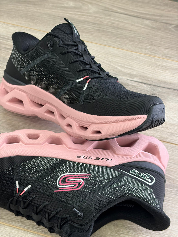 Skechers - Black/Pink Slip-In Trainer
