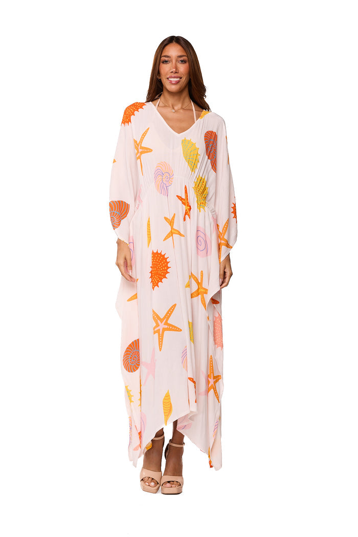 Starfish &amp; Seashell Print  long kaftan- KKG-2487 &nbsp;