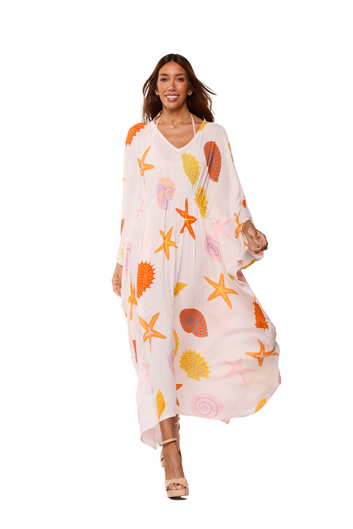 Starfish &amp; Seashell Print  long kaftan- KKG-2487 &nbsp;