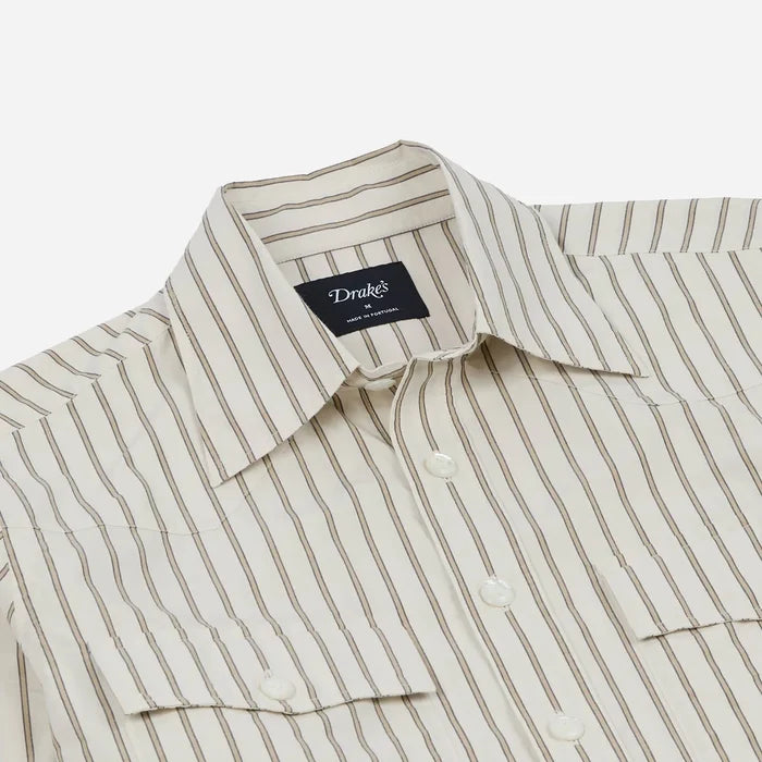 STRIPED WESTERN SHIRT - WHITE/SAND-NAVY