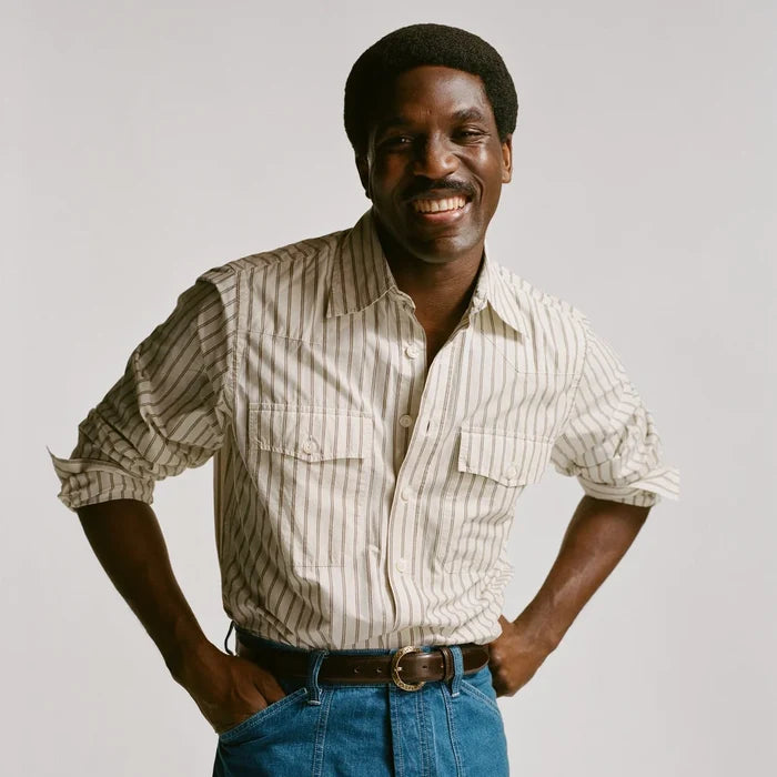 STRIPED WESTERN SHIRT - WHITE/SAND-NAVY