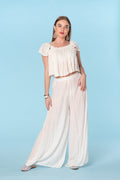 Summer White pants set, sexy wide leg pant set, lined pants