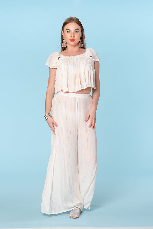 Summer White pants set, sexy wide leg pant set, lined pants