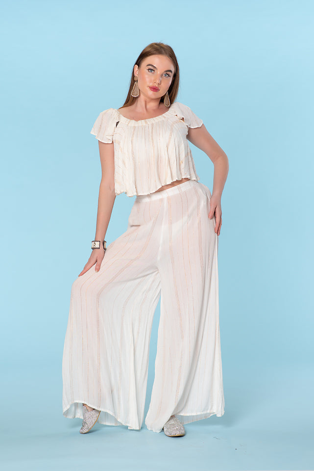 Summer White pants set, sexy wide leg pant set, lined pants