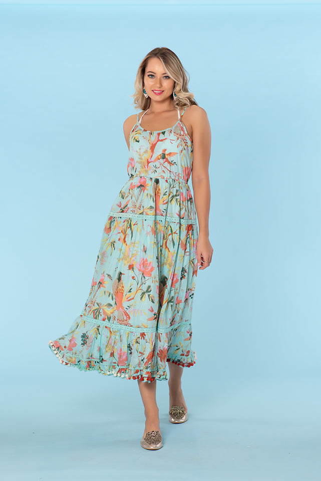 Sun dress, cotton resort collection, aqua resort dress