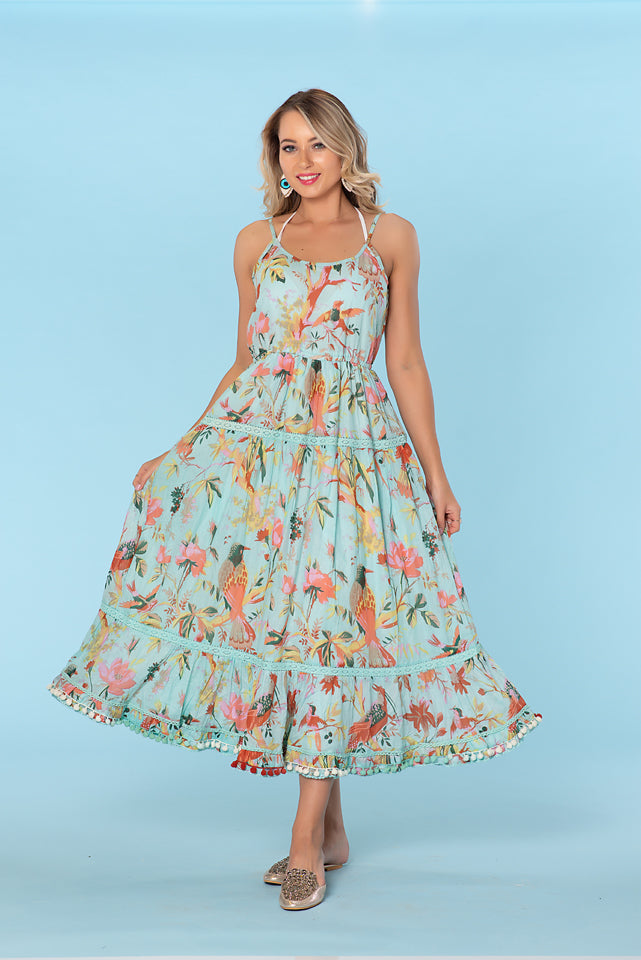 Sun dress, cotton resort collection, aqua resort dress