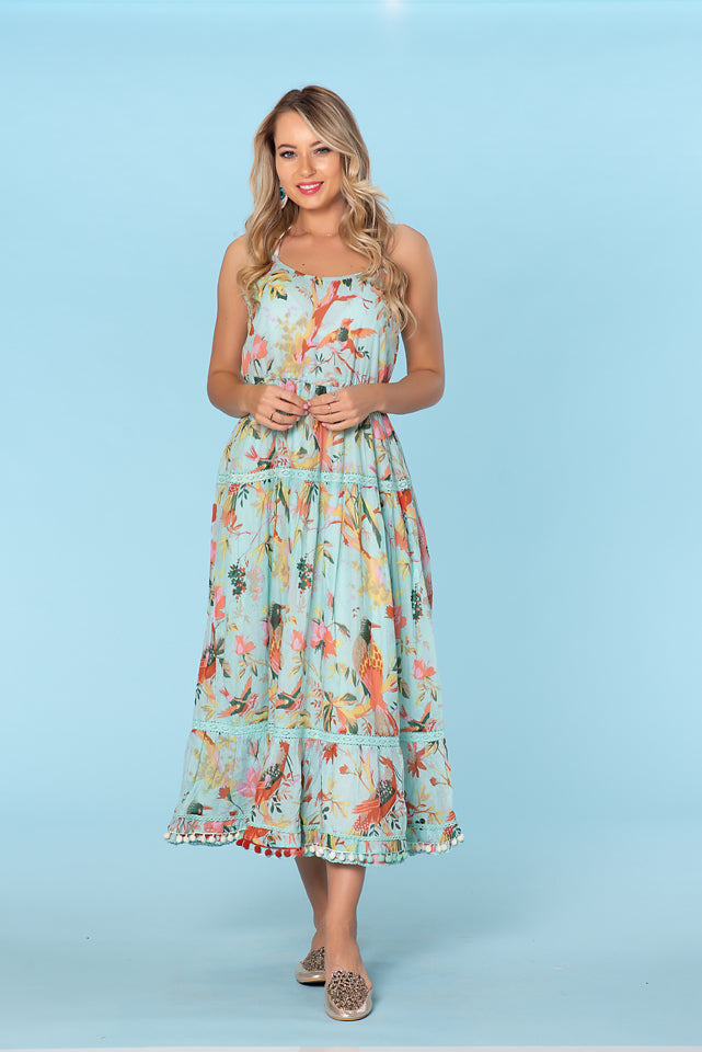 Sun dress, cotton resort collection, aqua resort dress