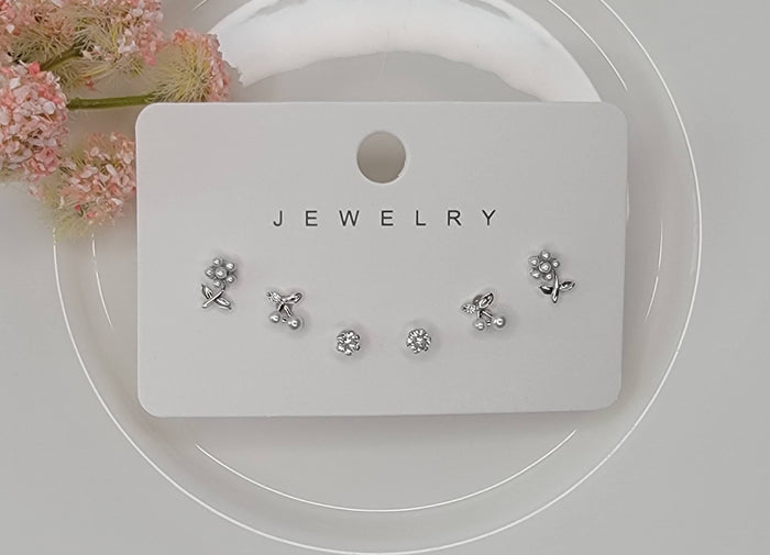 THREE PAIR MINI STUD EARRINGS