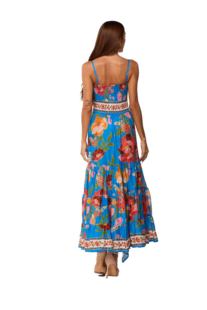 Tropical Blue Floral High-Low Maxi Dress-26512