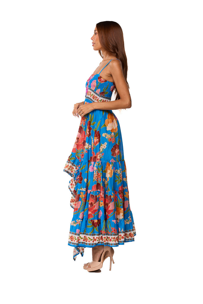 Tropical Blue Floral High-Low Maxi Dress-26512