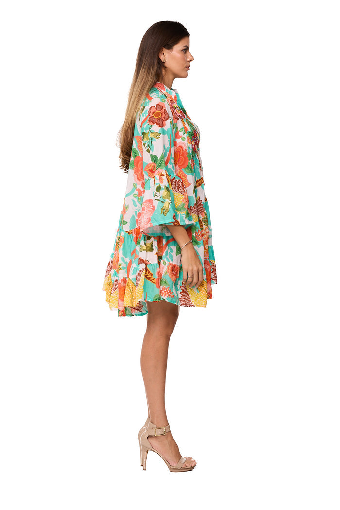 Tropical Garden Kimono Mini Dress-AKC-31896