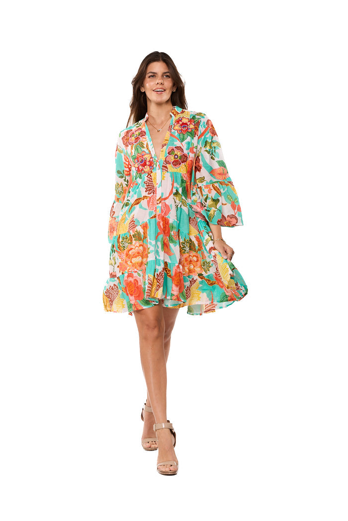 Tropical Garden Kimono Mini Dress-AKC-31896